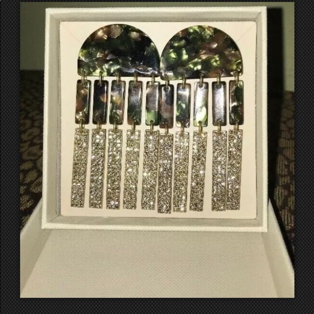 NWT India Hicks Camo Drop Earrings Black Crystal